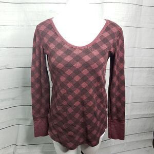We  The Free plaid Henley waffle knit Small